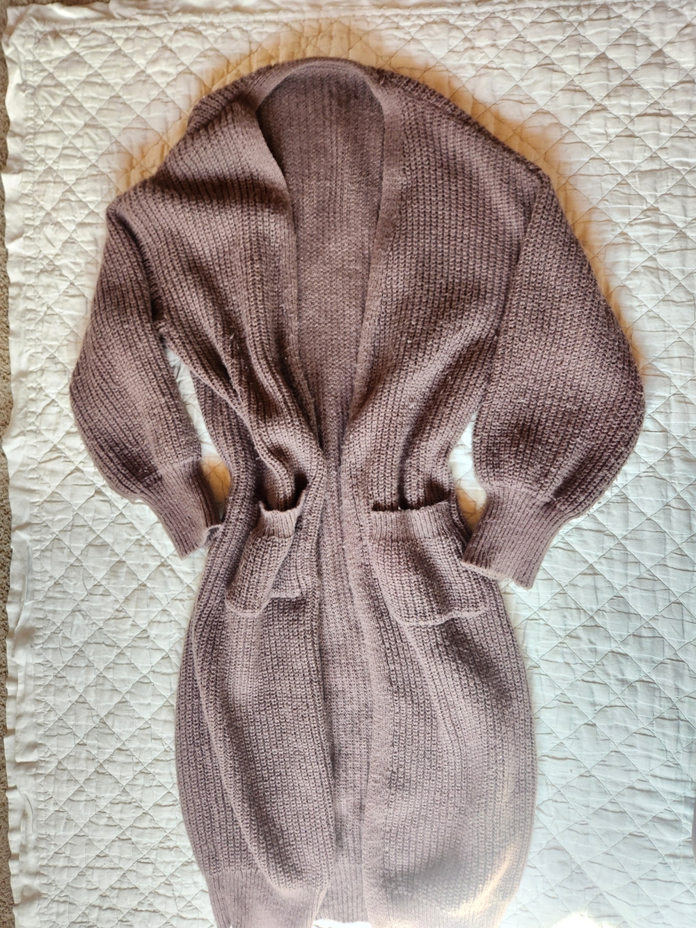 Cozy Open-Front Long Cardigan Sweater - Mauve